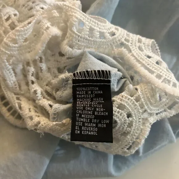 Unique Spectrum Top Womens 2X Plus Size Light Blue Lace Trim Boho Artsy - Picture 9 of 9